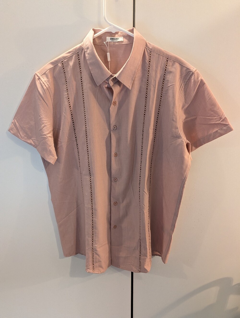 Coofandy Men's L Cuban Guayabera Short-Sleeve Button-Down Shirt Dusty Rose NWT
